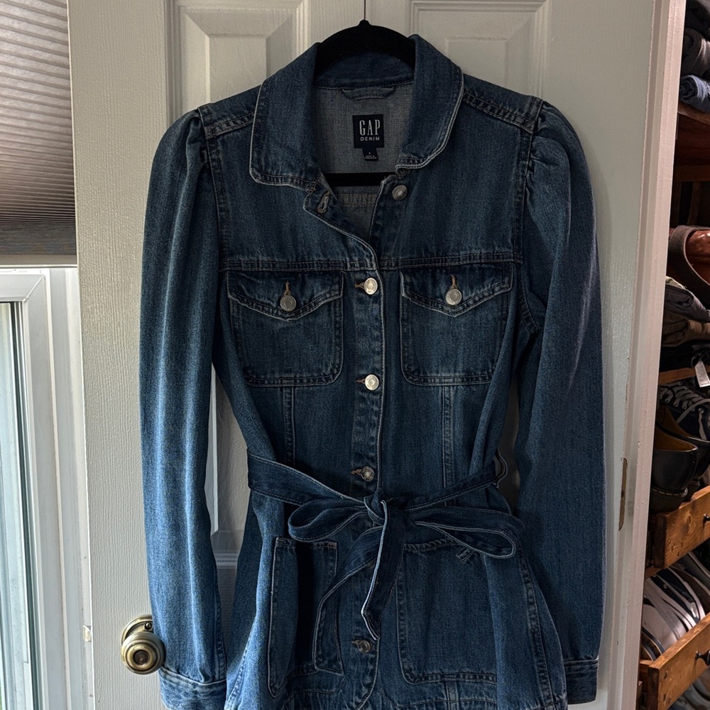 GAP Women's Denim Jacket with Self Tie - Dark Indigo